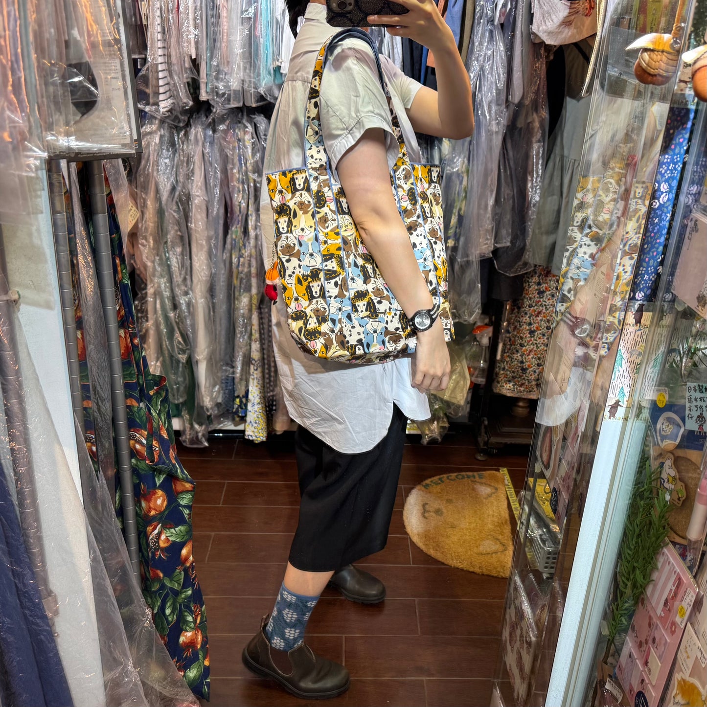 Handmade Dogs Print Tote Bag, Fabric from Japan