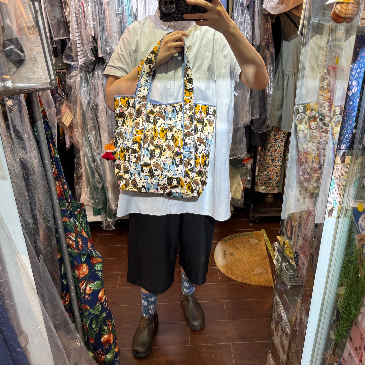 Handmade Dogs Print Tote Bag, Fabric from Japan
