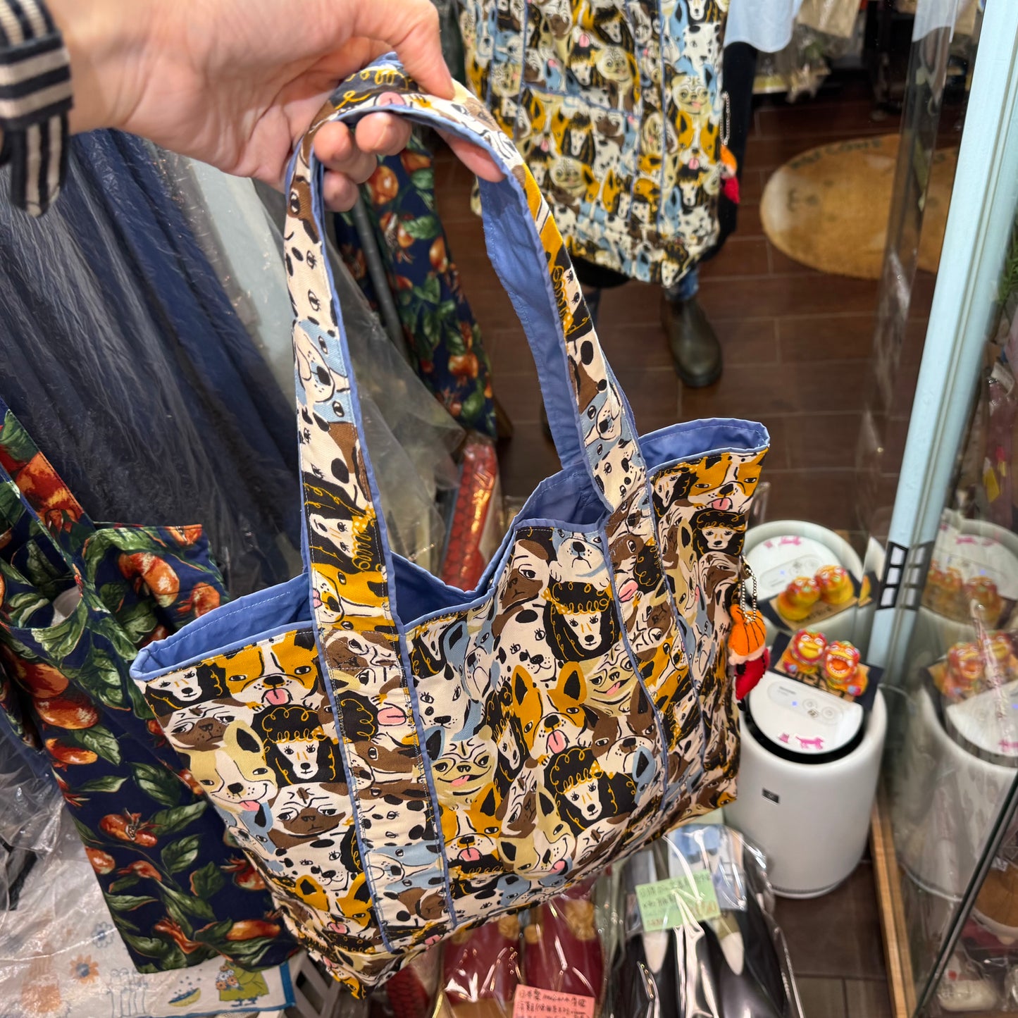 Handmade Dogs Print Tote Bag, Fabric from Japan