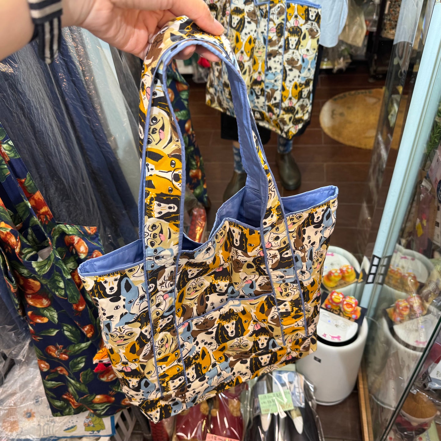 Handmade Dogs Print Tote Bag, Fabric from Japan