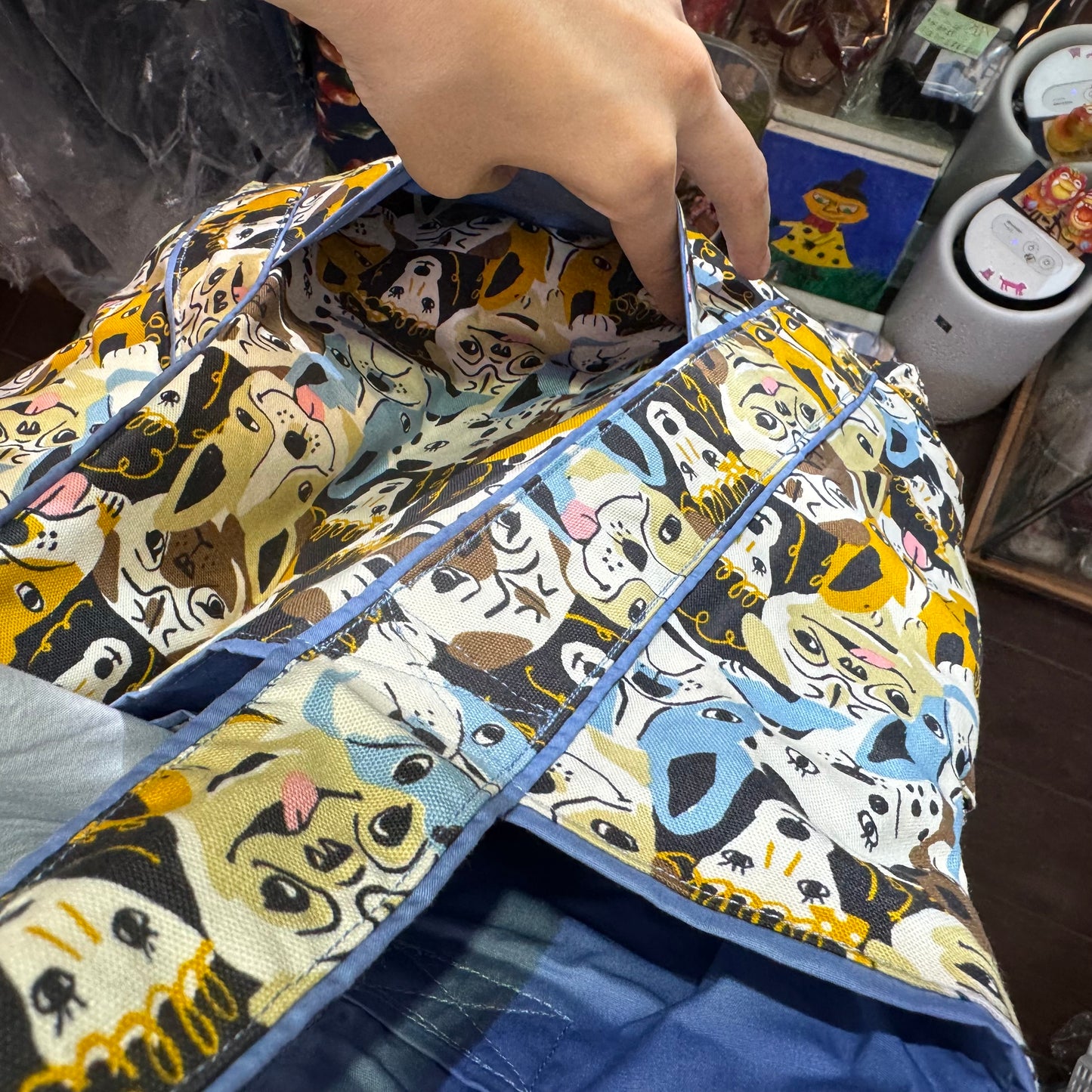 Handmade Dogs Print Tote Bag, Fabric from Japan