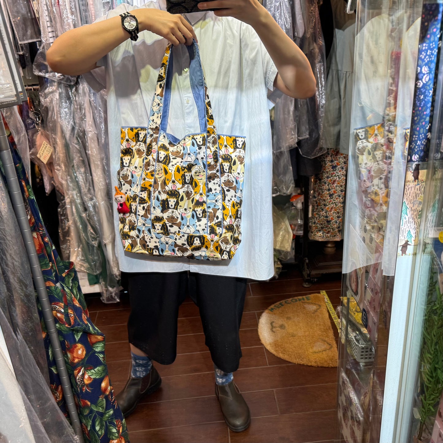 Handmade Dogs Print Tote Bag, Fabric from Japan