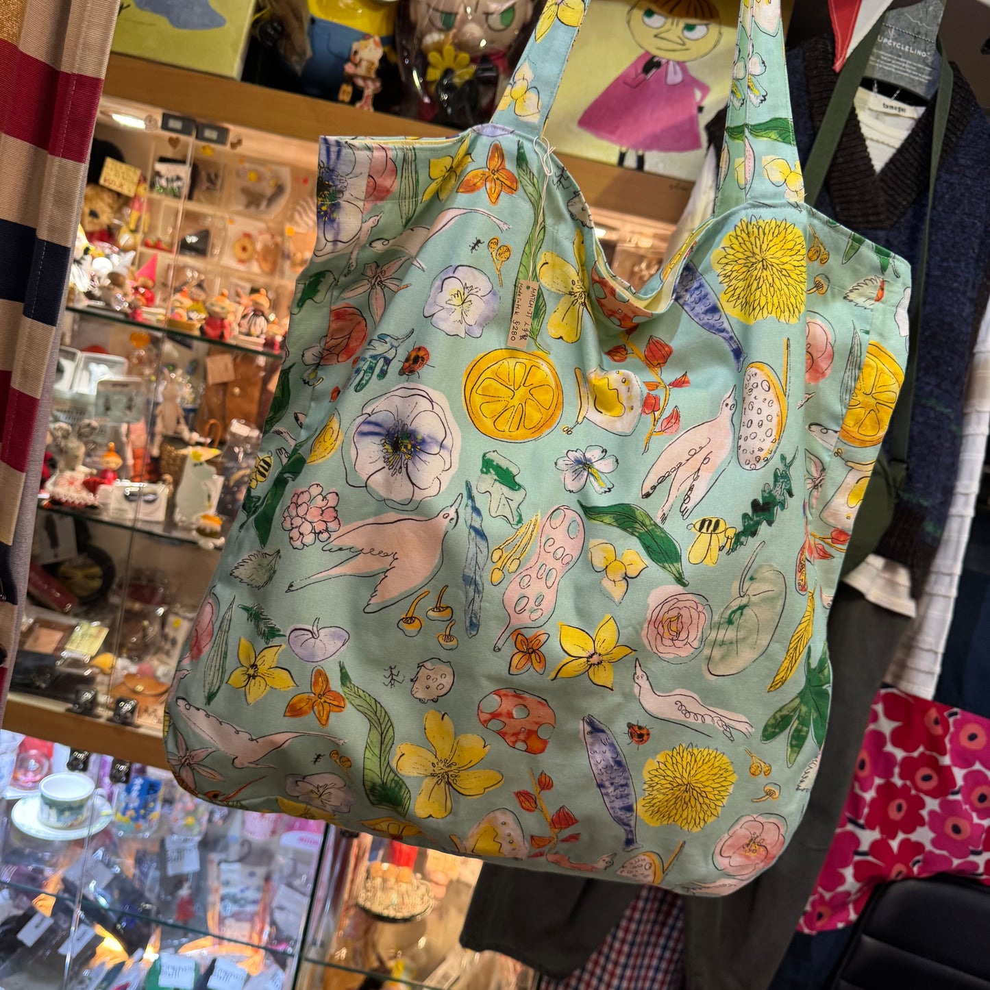 Handmade Floral Blue Tote Bag, Fabric from Japan
