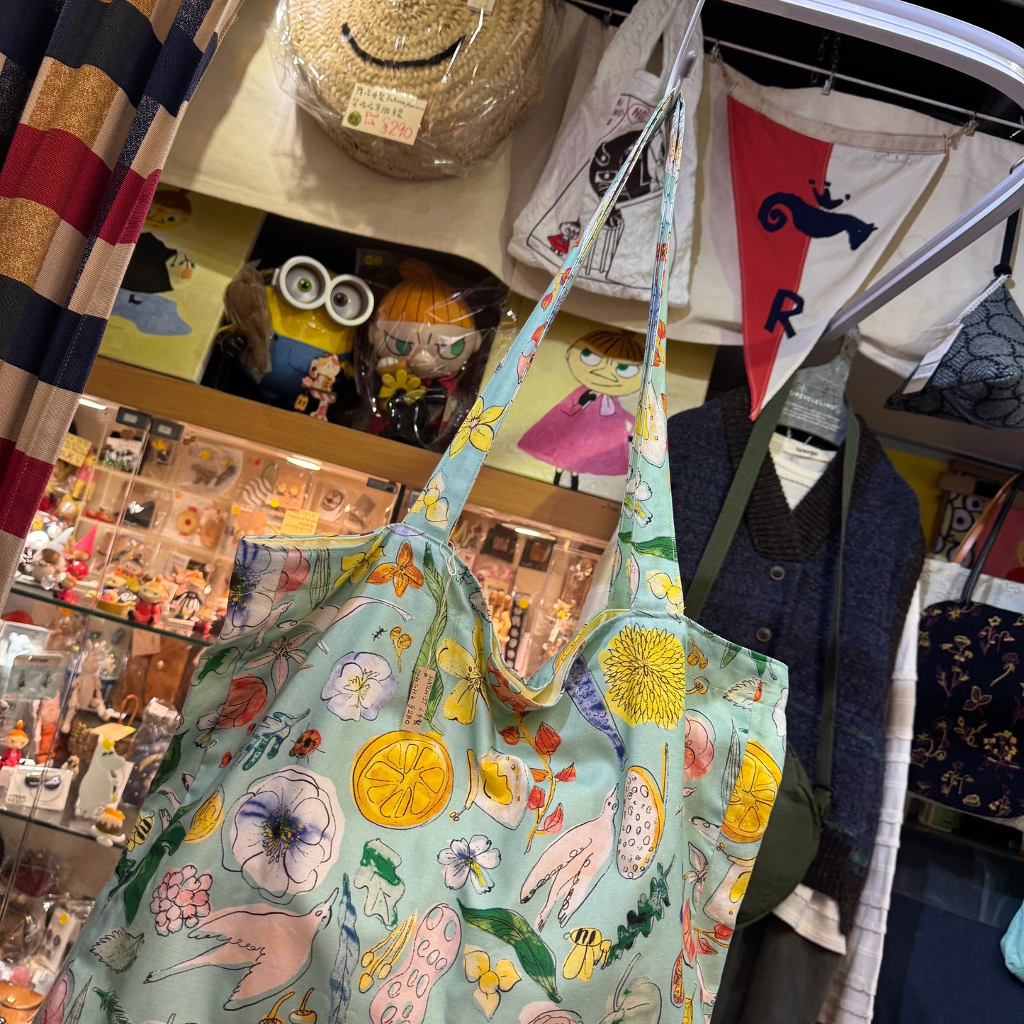 Handmade Floral Blue Tote Bag, Fabric from Japan