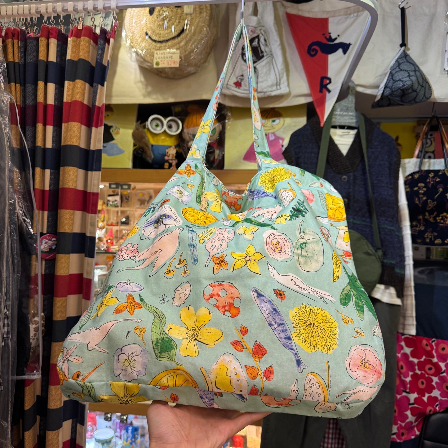 Handmade Floral Blue Tote Bag, Fabric from Japan