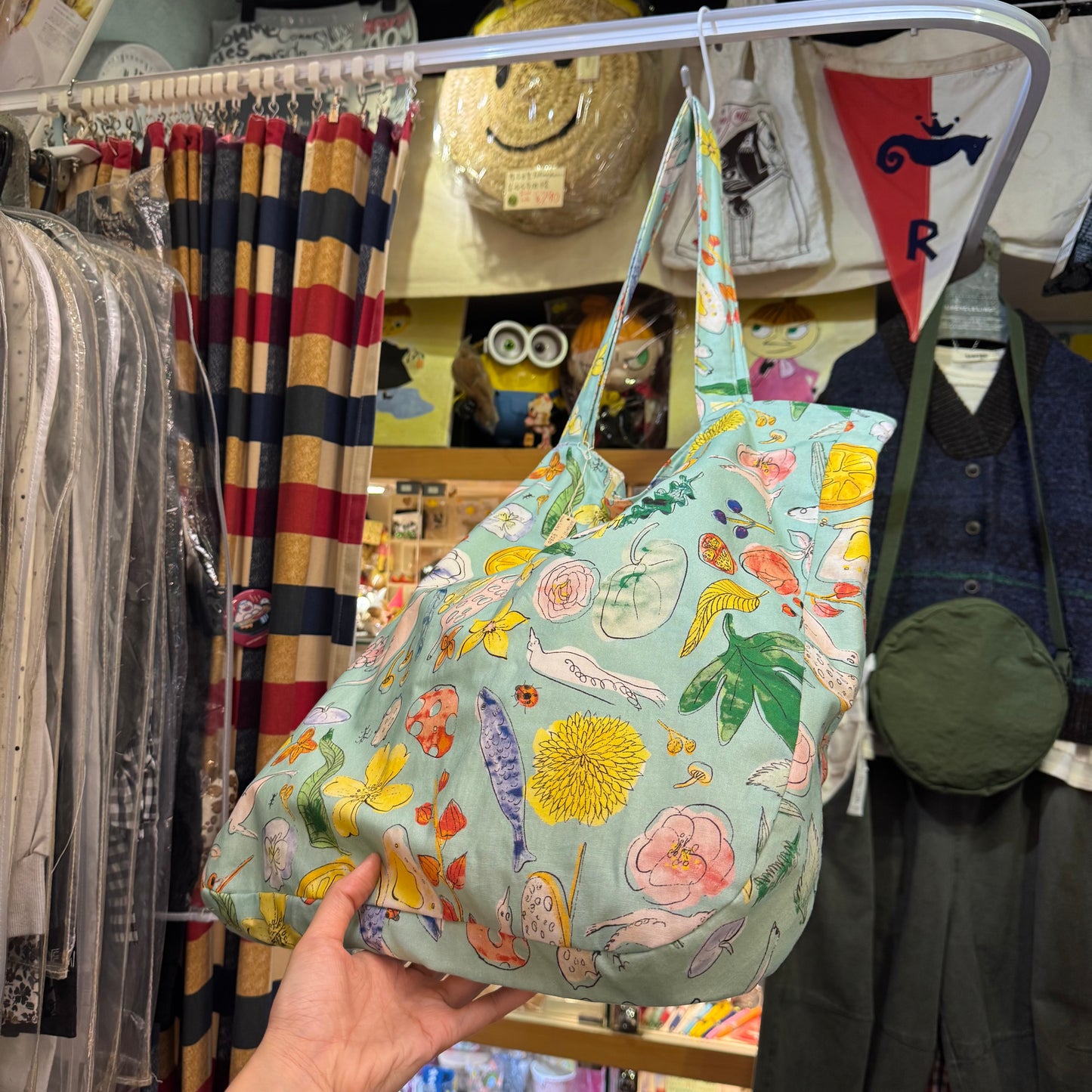 Handmade Floral Blue Tote Bag, Fabric from Japan