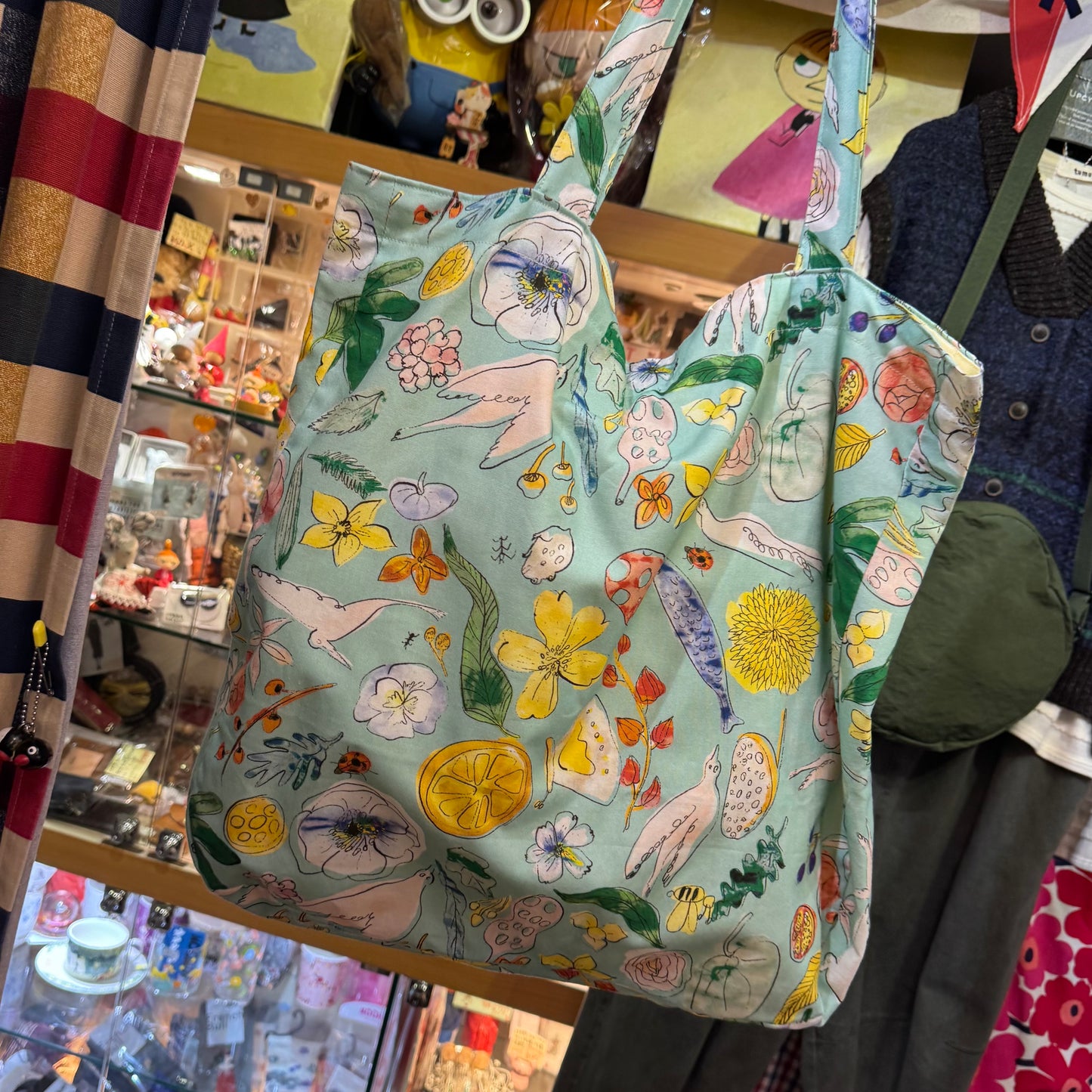 Handmade Floral Blue Tote Bag, Fabric from Japan