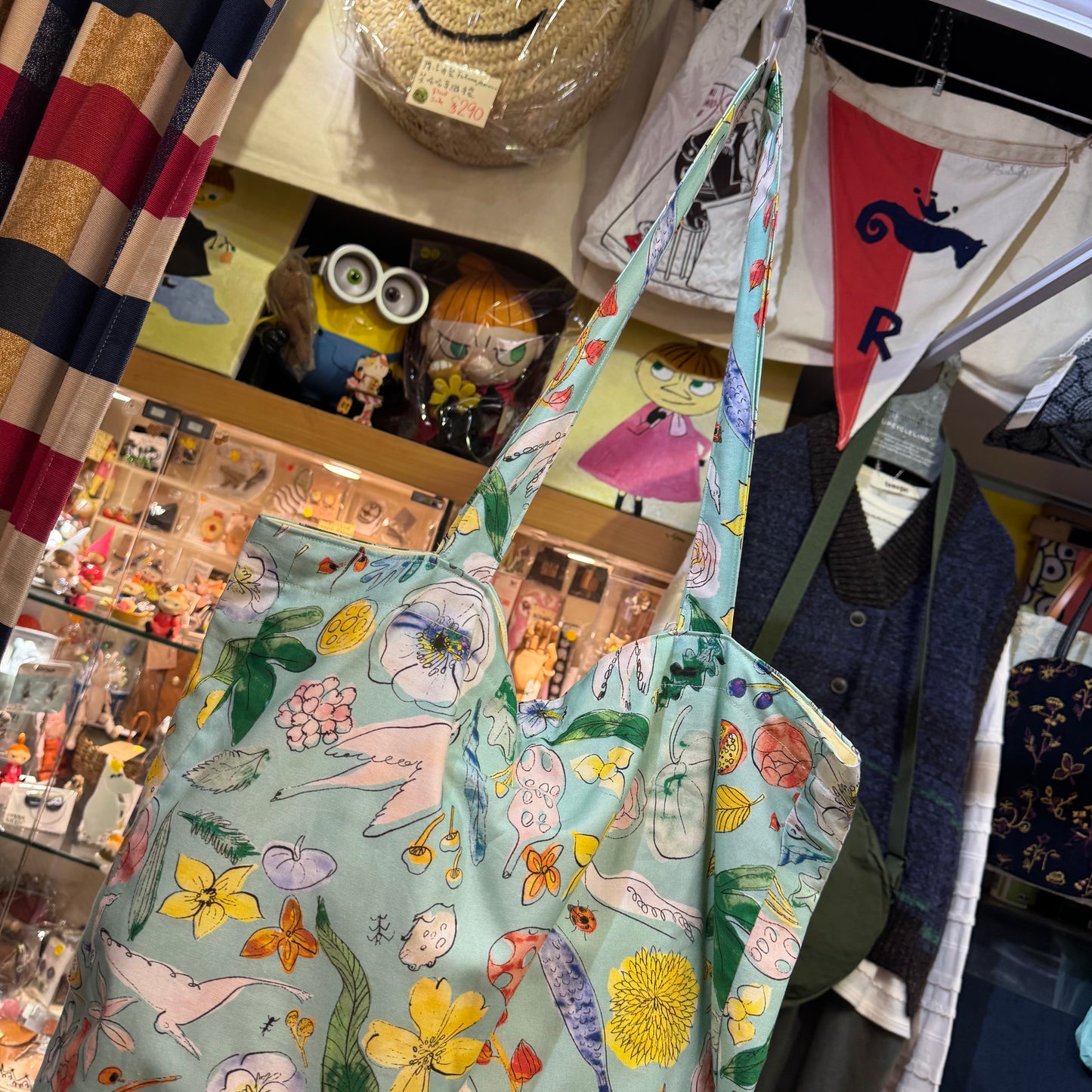 Handmade Floral Blue Tote Bag, Fabric from Japan