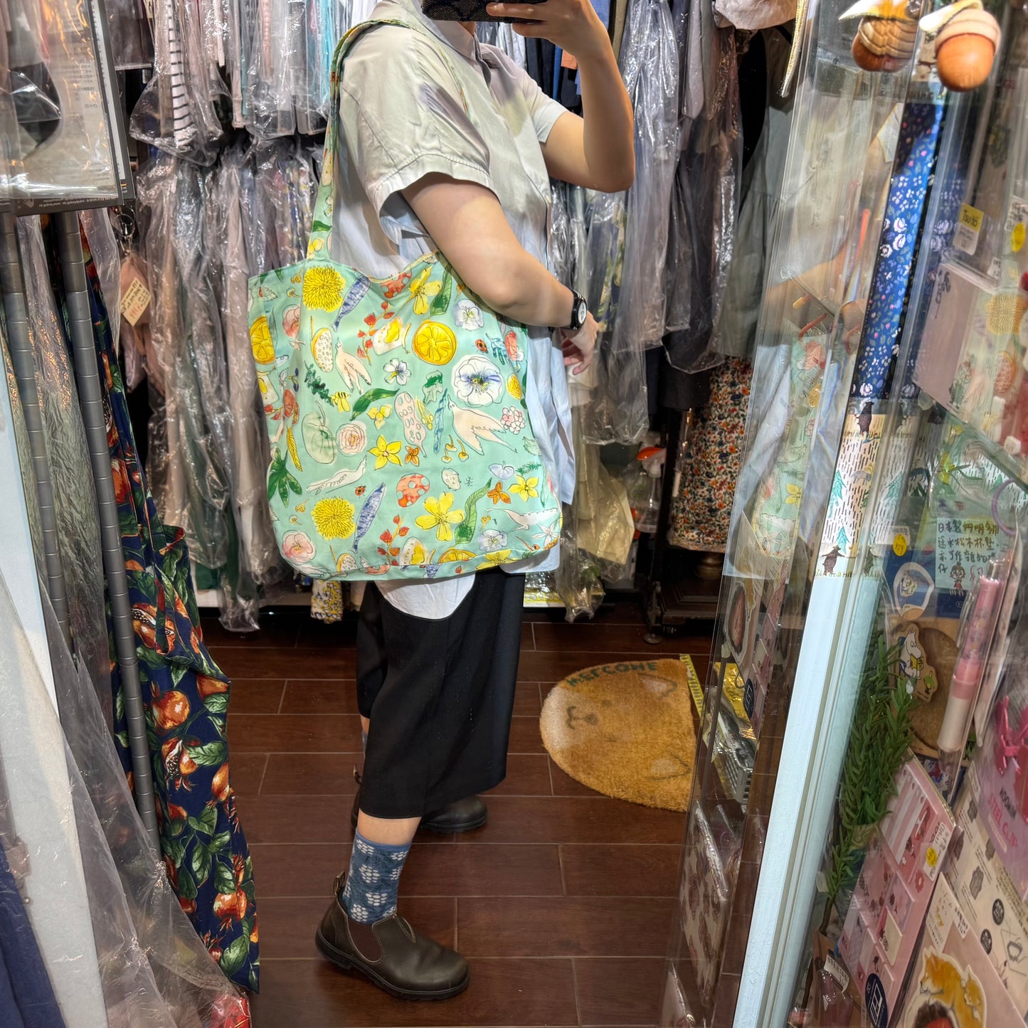 Handmade Floral Blue Tote Bag, Fabric from Japan