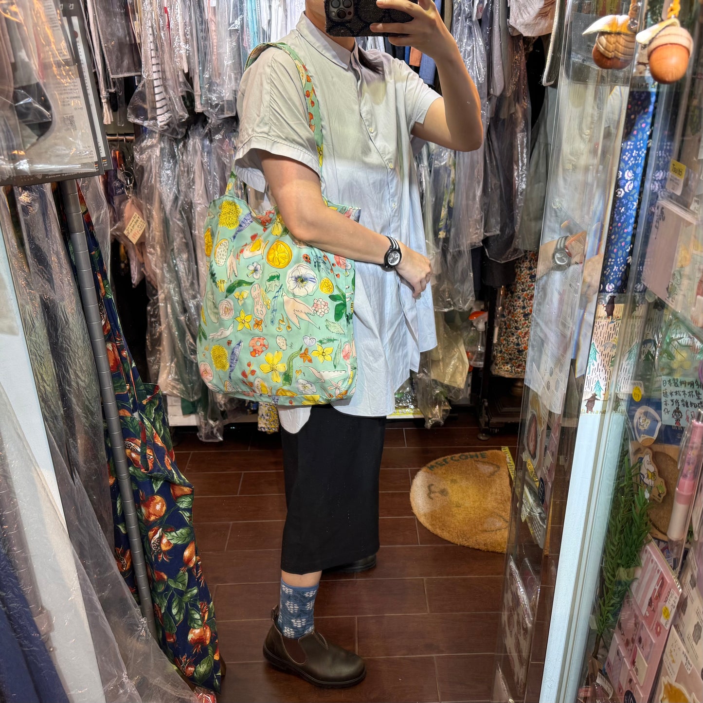 Handmade Floral Blue Tote Bag, Fabric from Japan