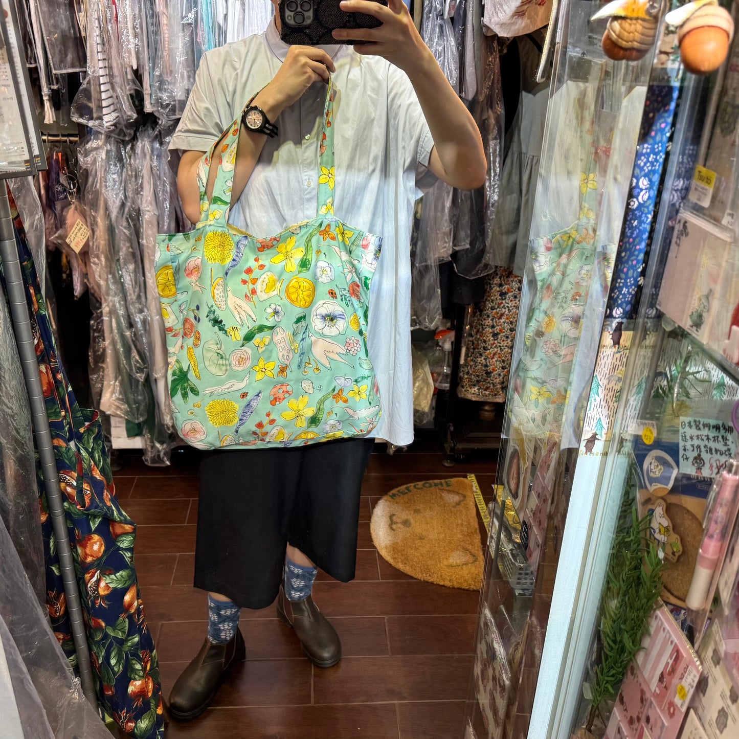 Handmade Floral Blue Tote Bag, Fabric from Japan