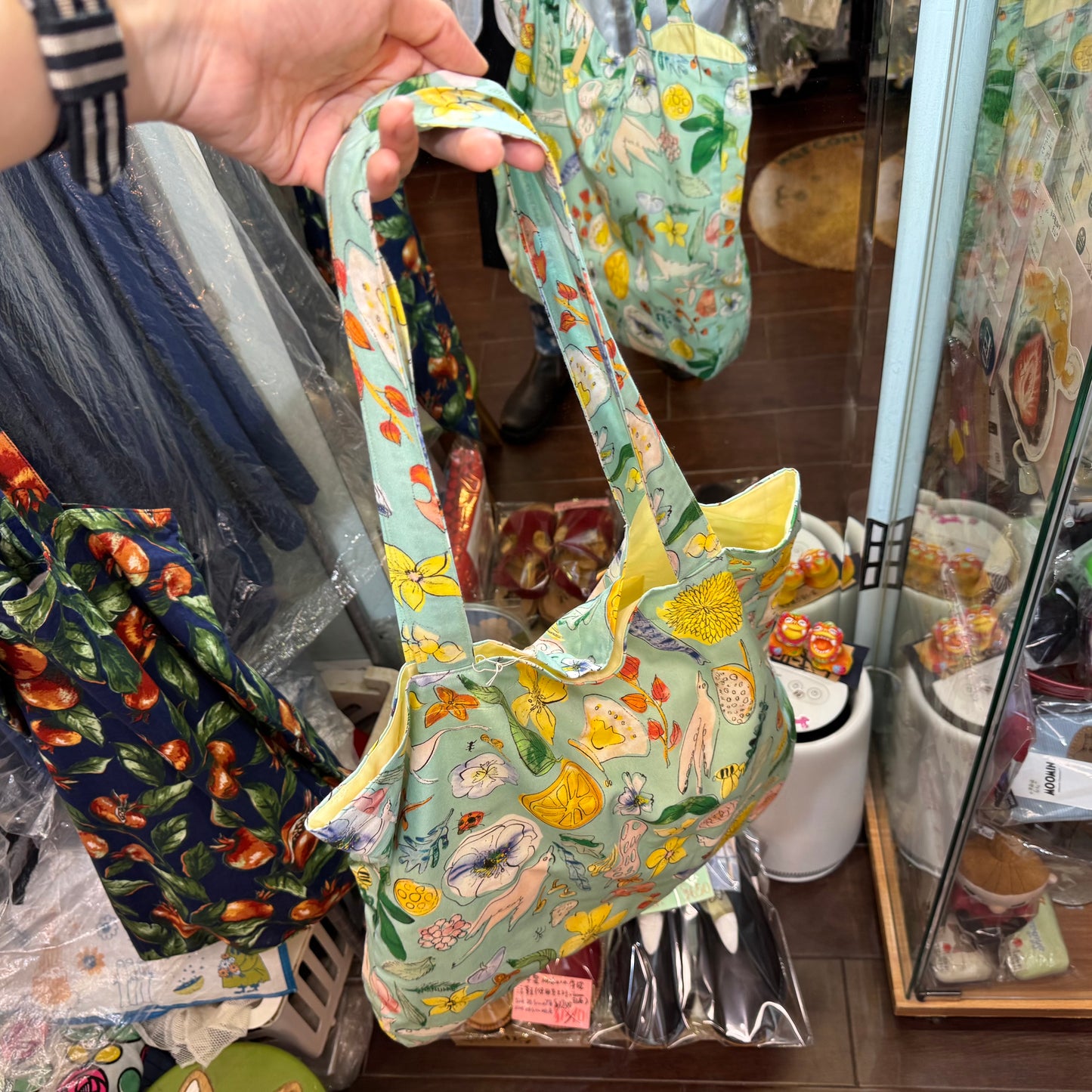 Handmade Floral Blue Tote Bag, Fabric from Japan