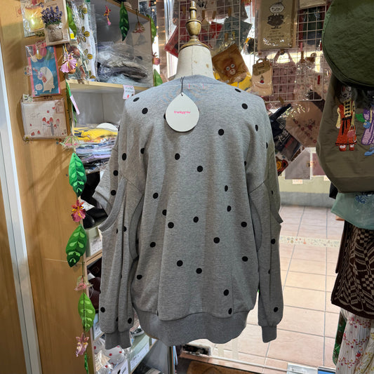 Sale- Frankygrow Polka Grey Sweatshirt, size F1, made in Japan