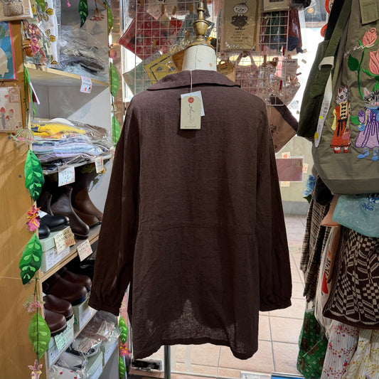Ichi Antiquités Brown Linen Blouse, made in Japan