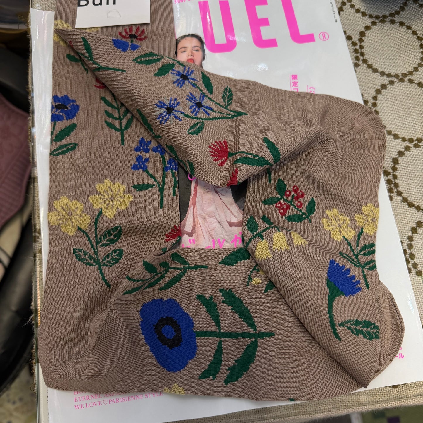French Bull Beige Floral Long Socks, made in Japan