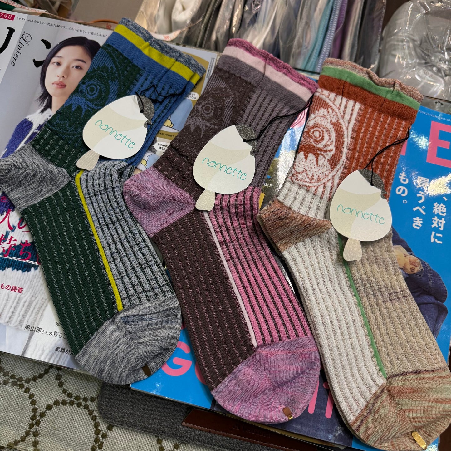 Nonnette Owl Socks, 3 Colors, made in Japan