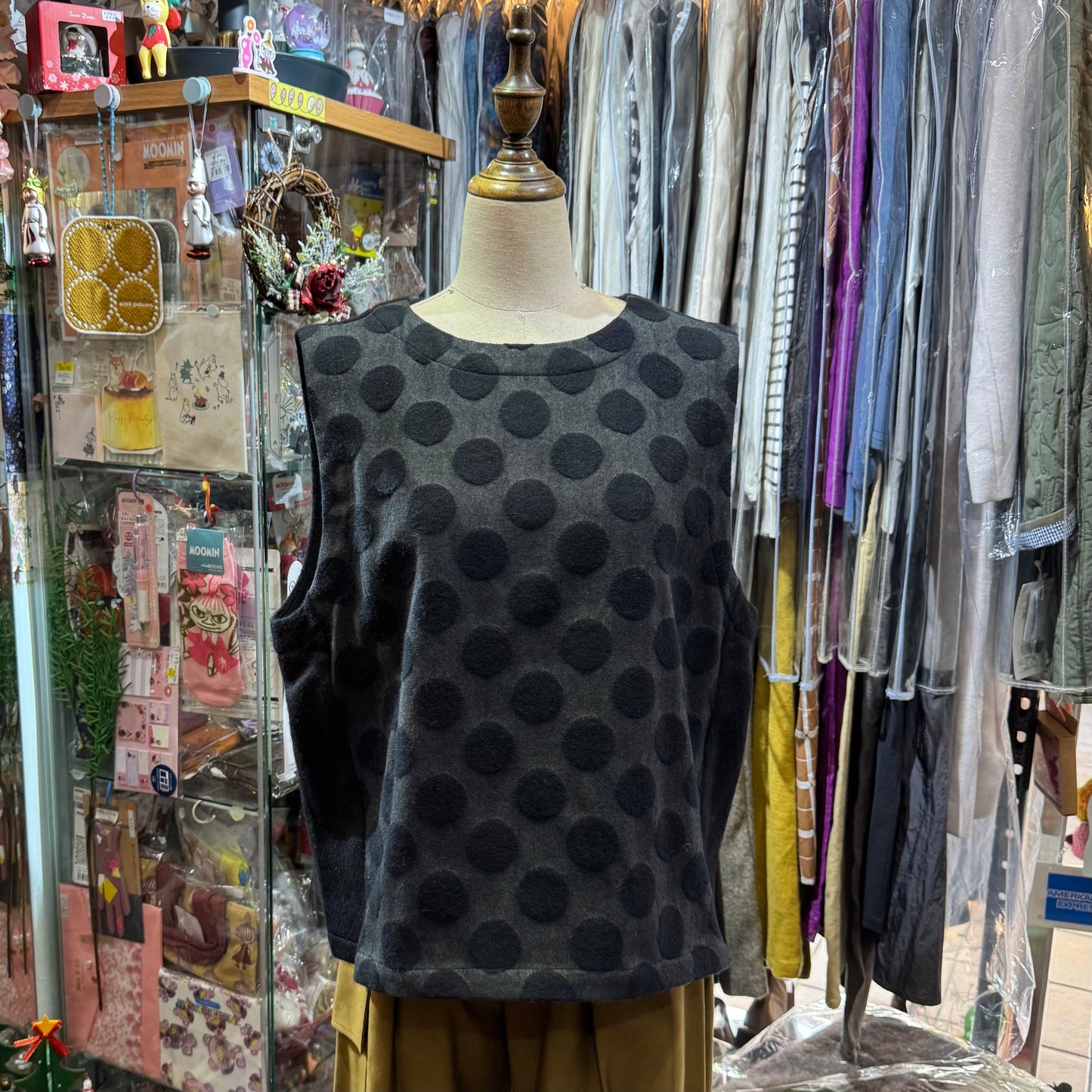 Sale-Nachukara Polka Black Vest, made in Japan