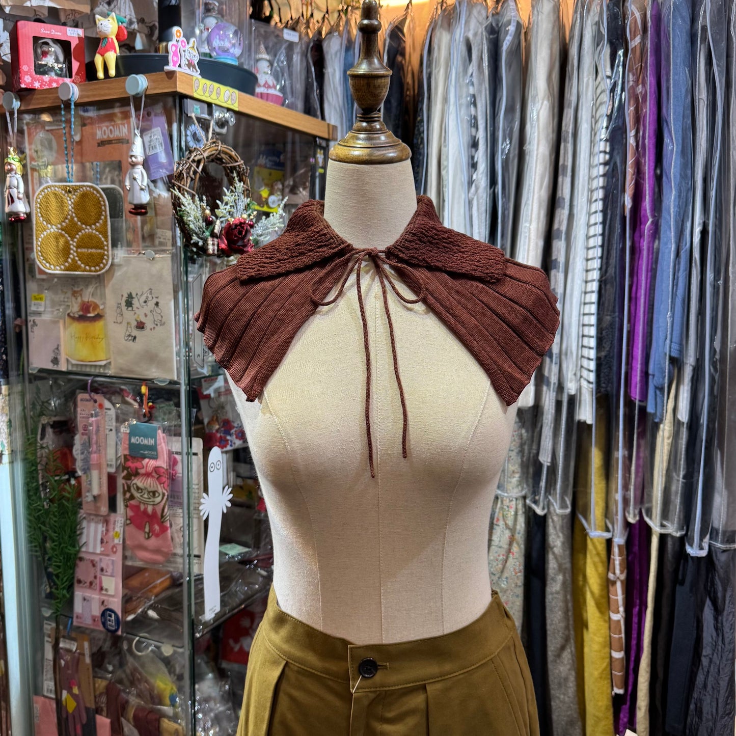 Sale- French Bull Brown Wool Knit Collar, made in Japan