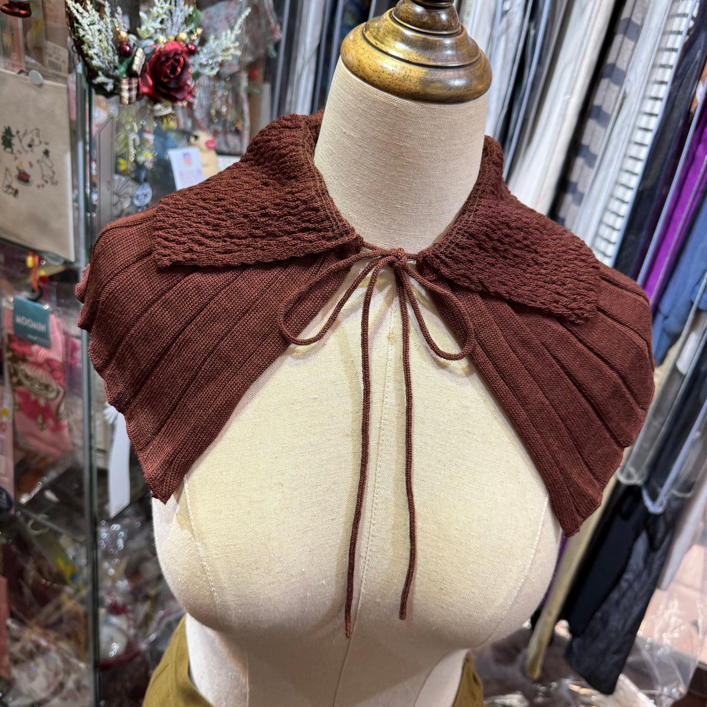 Sale- French Bull Brown Wool Knit Collar, made in Japan