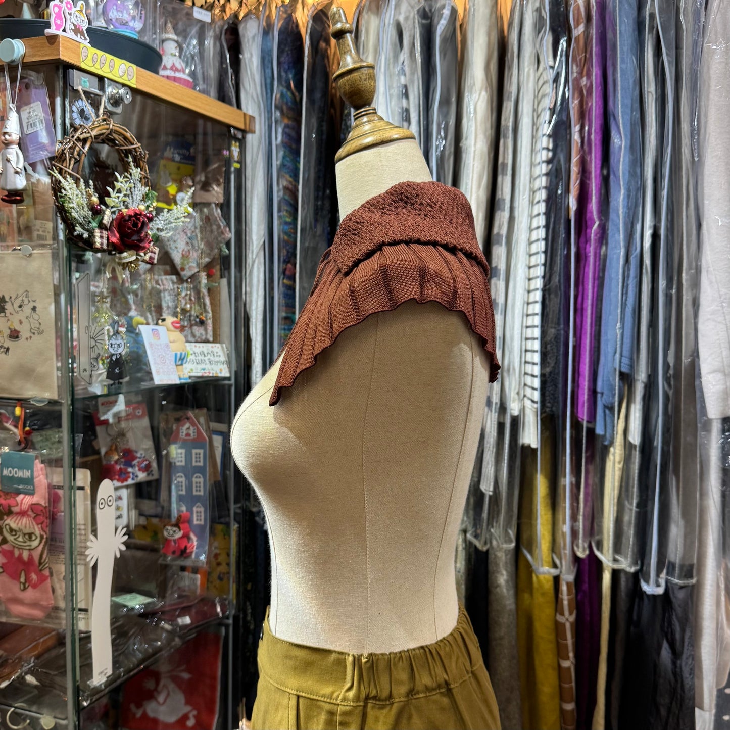 Sale- French Bull Brown Wool Knit Collar, made in Japan