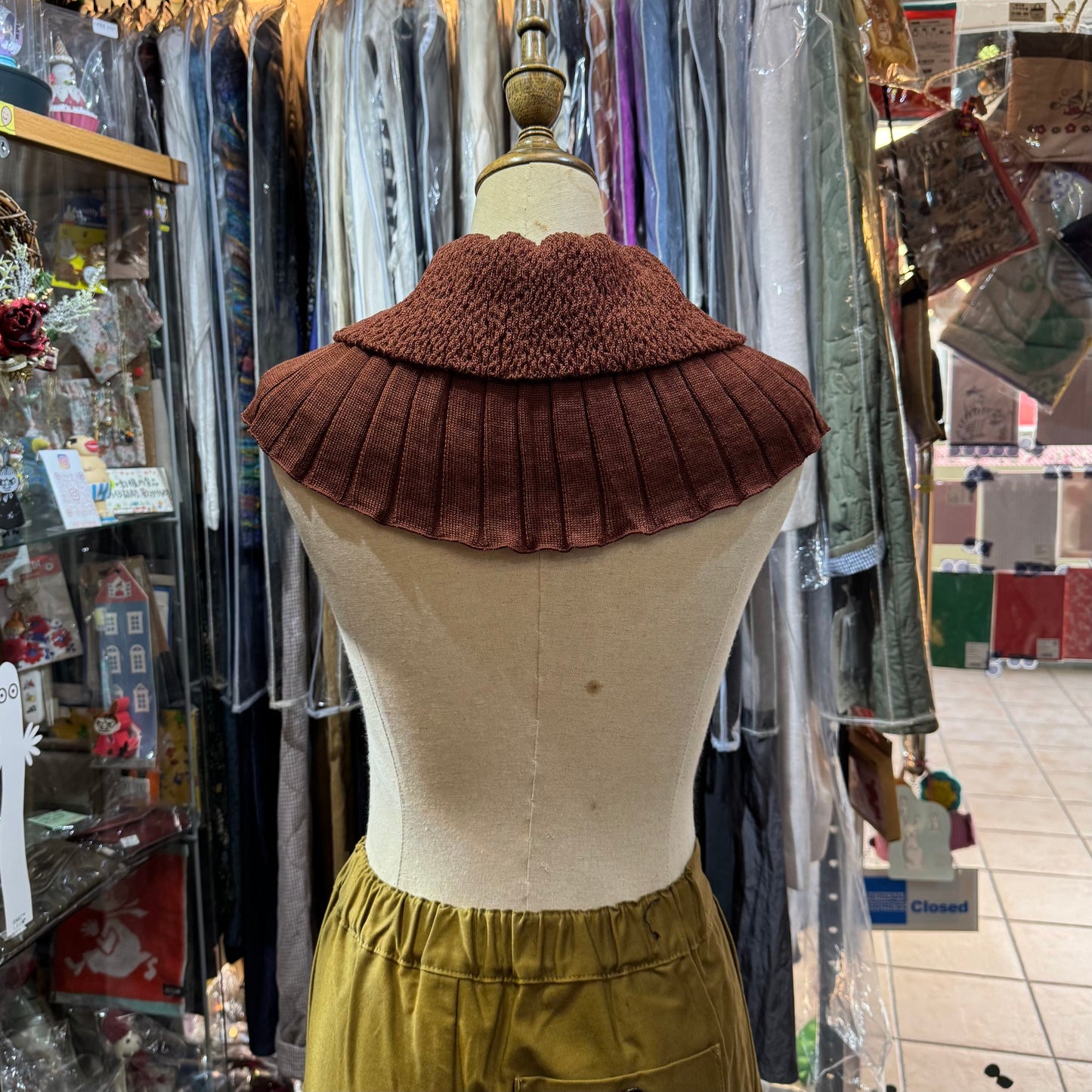 Sale- French Bull Brown Wool Knit Collar, made in Japan