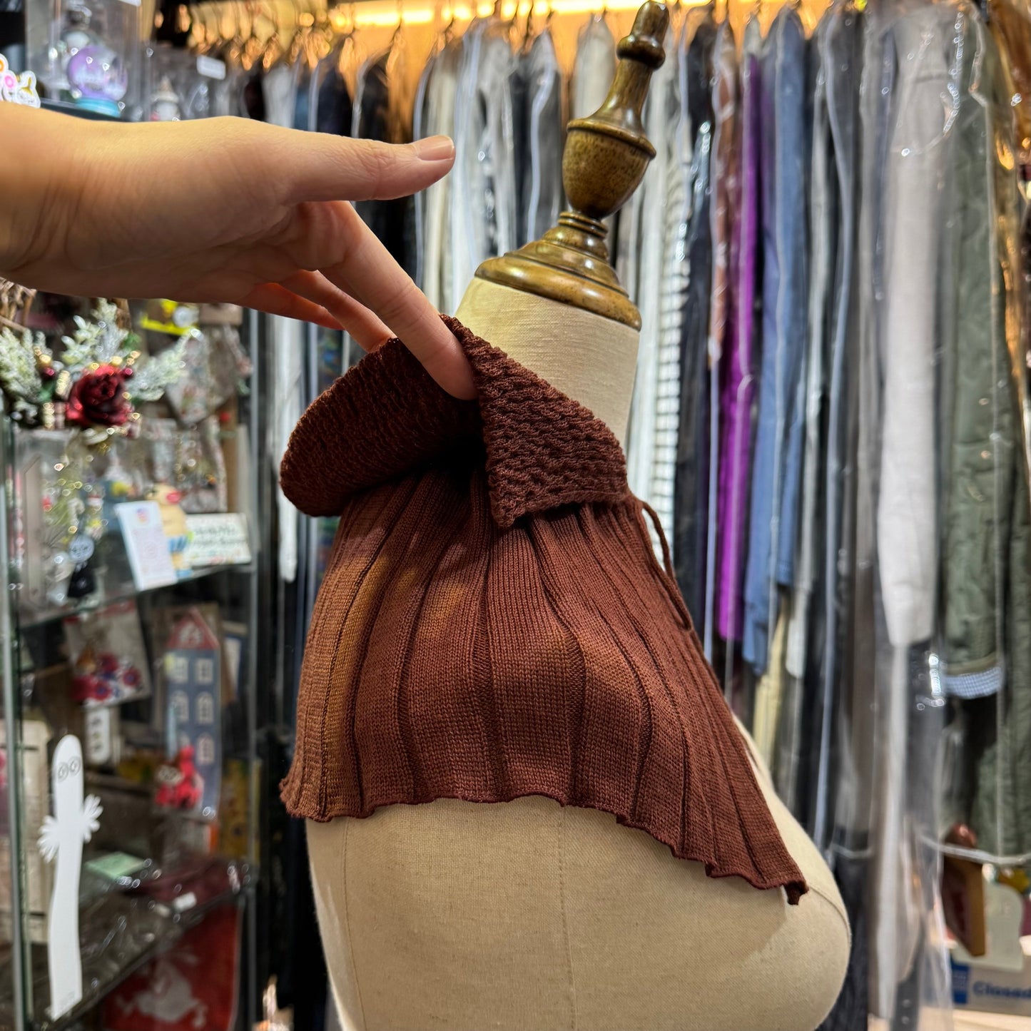 Sale- French Bull Brown Wool Knit Collar, made in Japan
