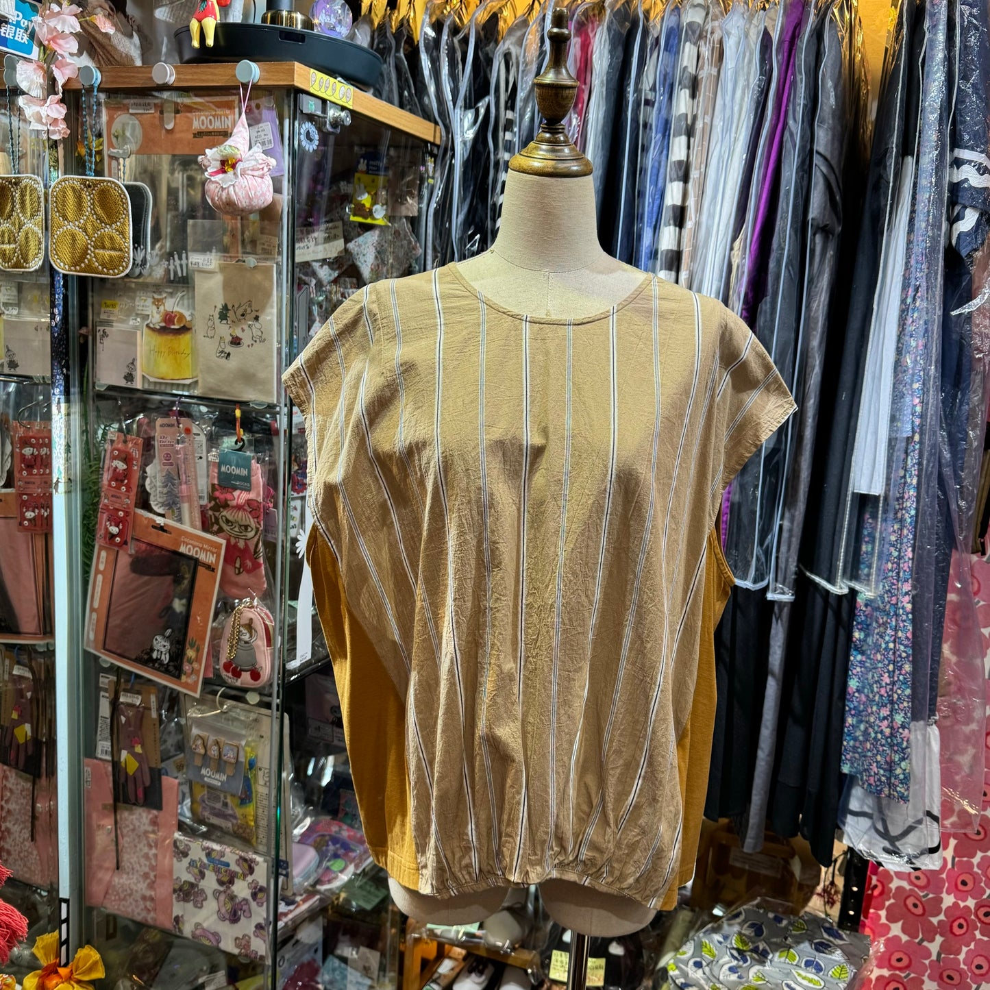 EXTRA20- Tang Beige Striped Top, made in Japan