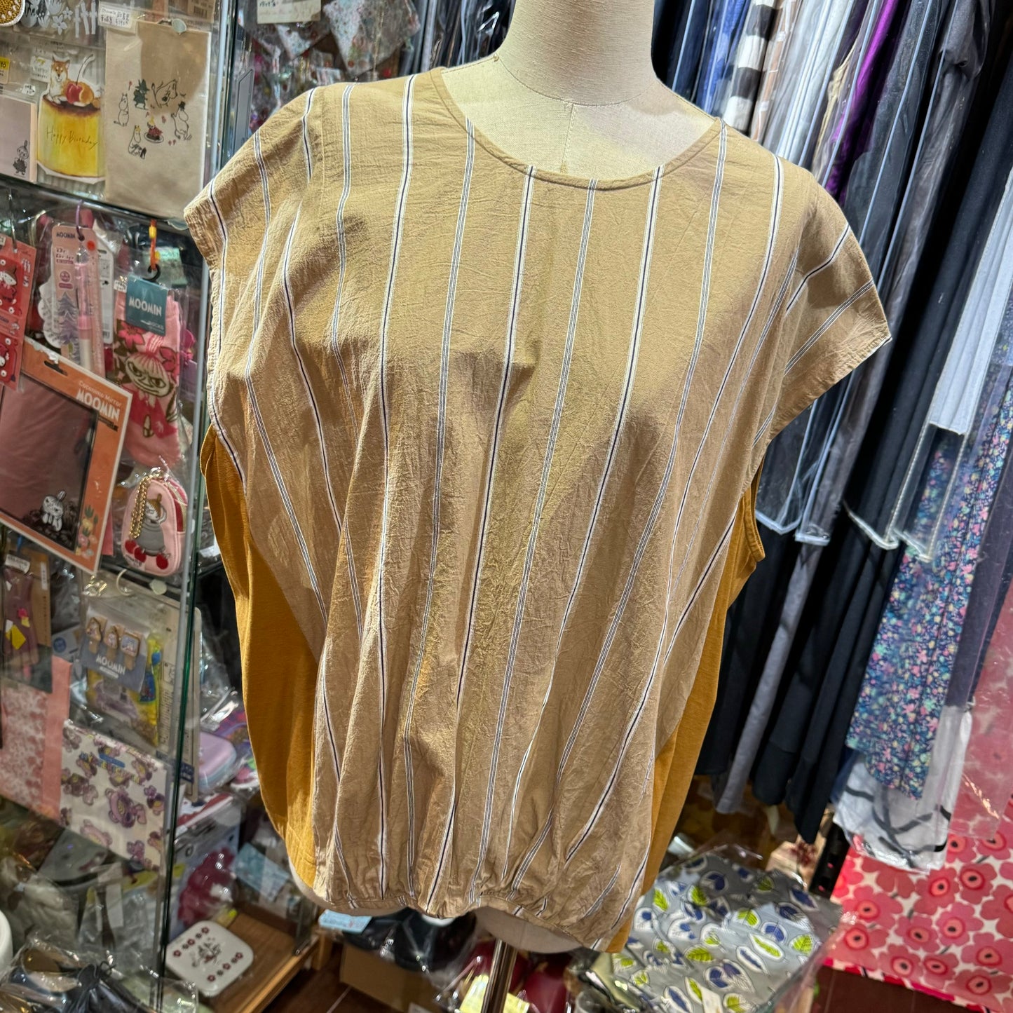 EXTRA20- Tang Beige Striped Top, made in Japan