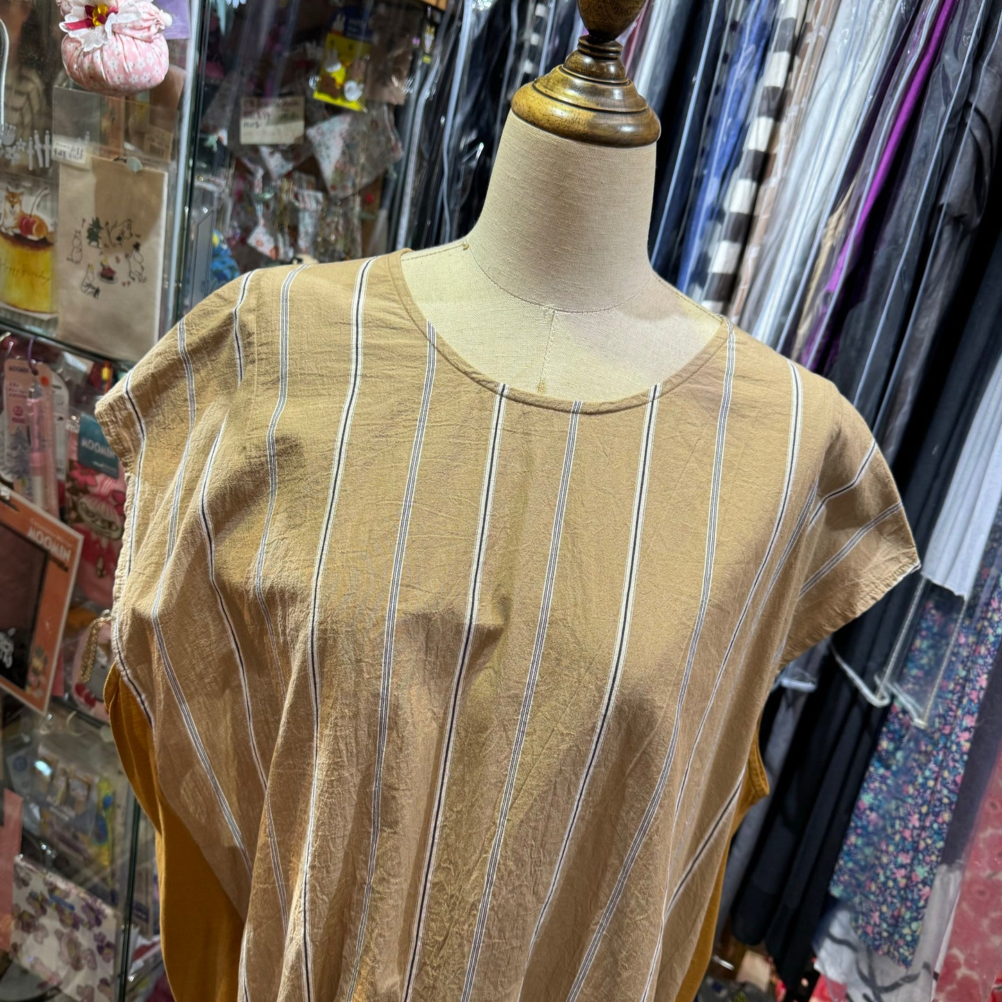 EXTRA20- Tang Beige Striped Top, made in Japan