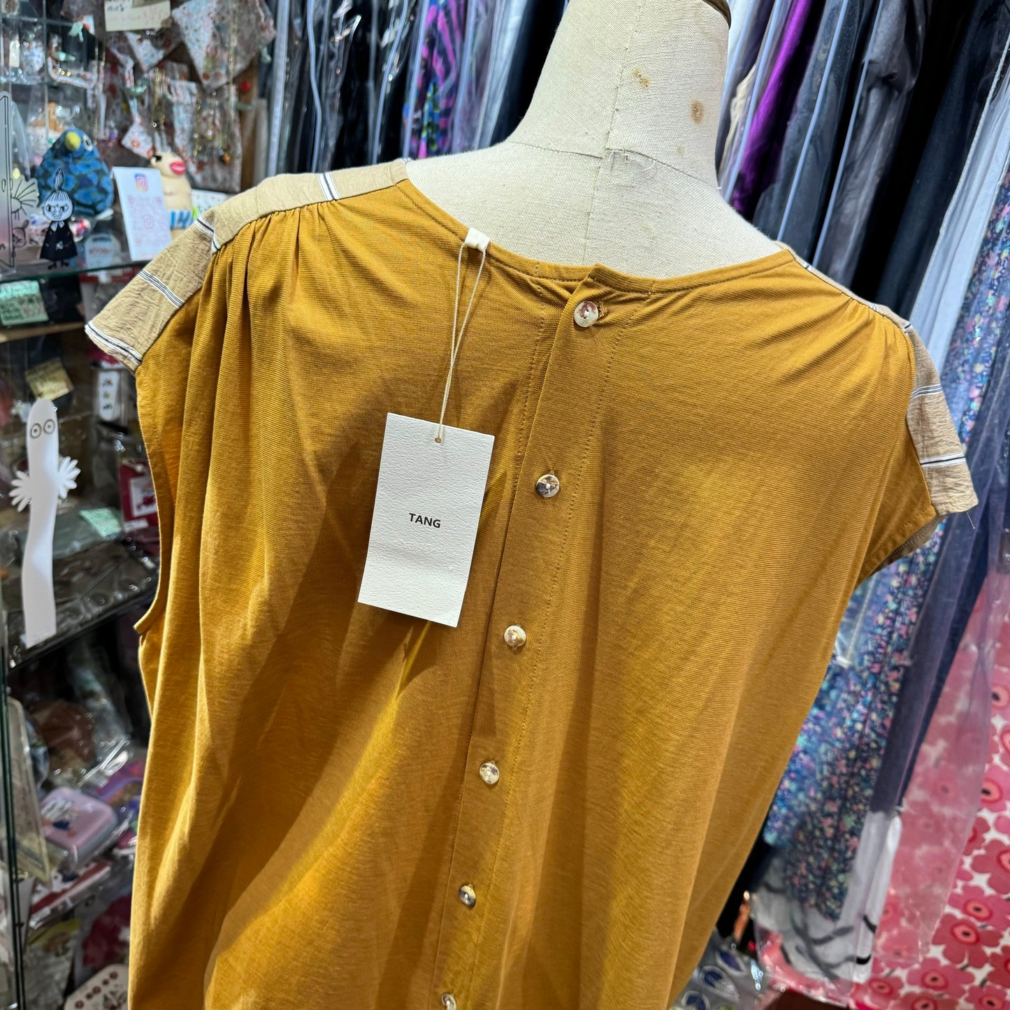 EXTRA20- Tang Beige Striped Top, made in Japan