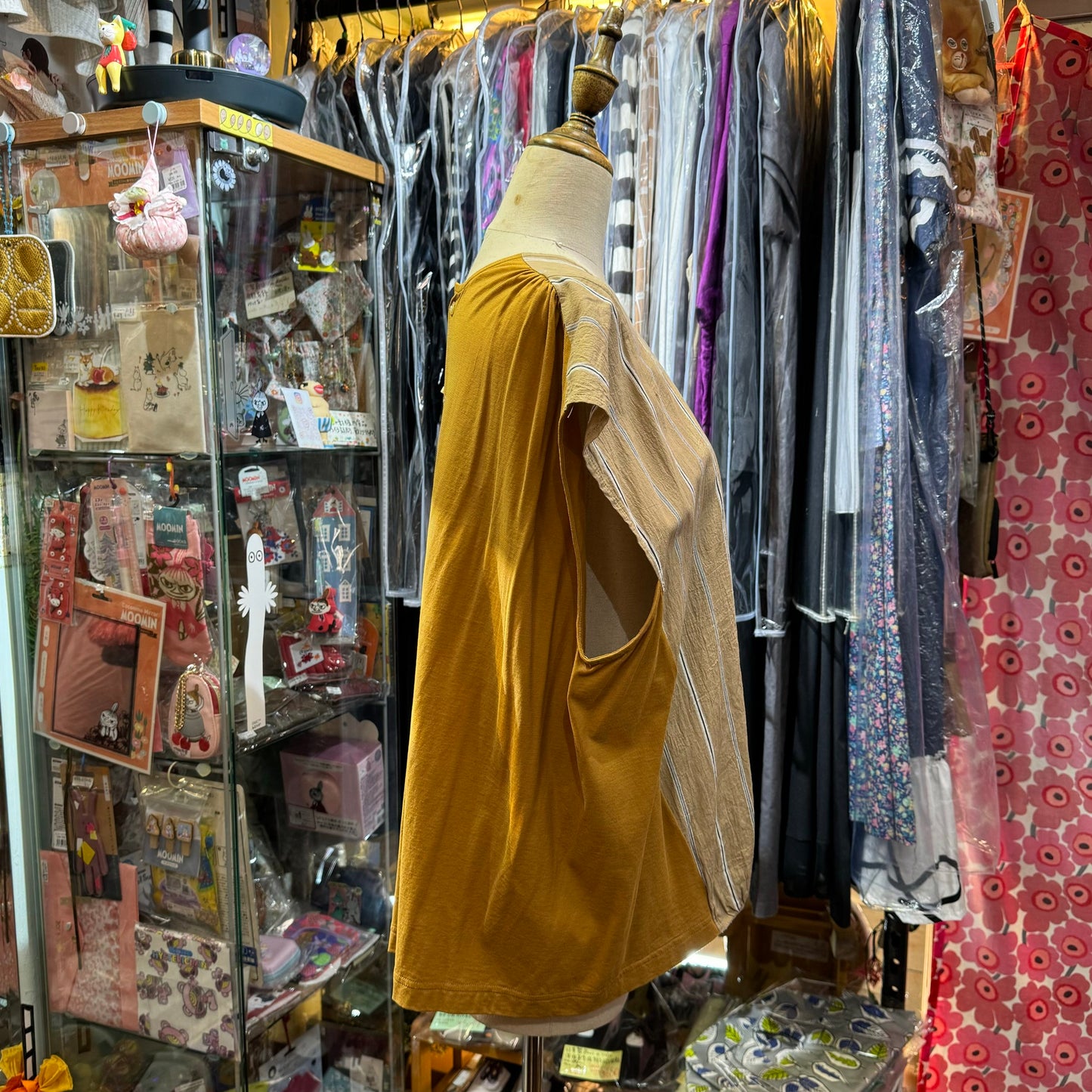 EXTRA20- Tang Beige Striped Top, made in Japan
