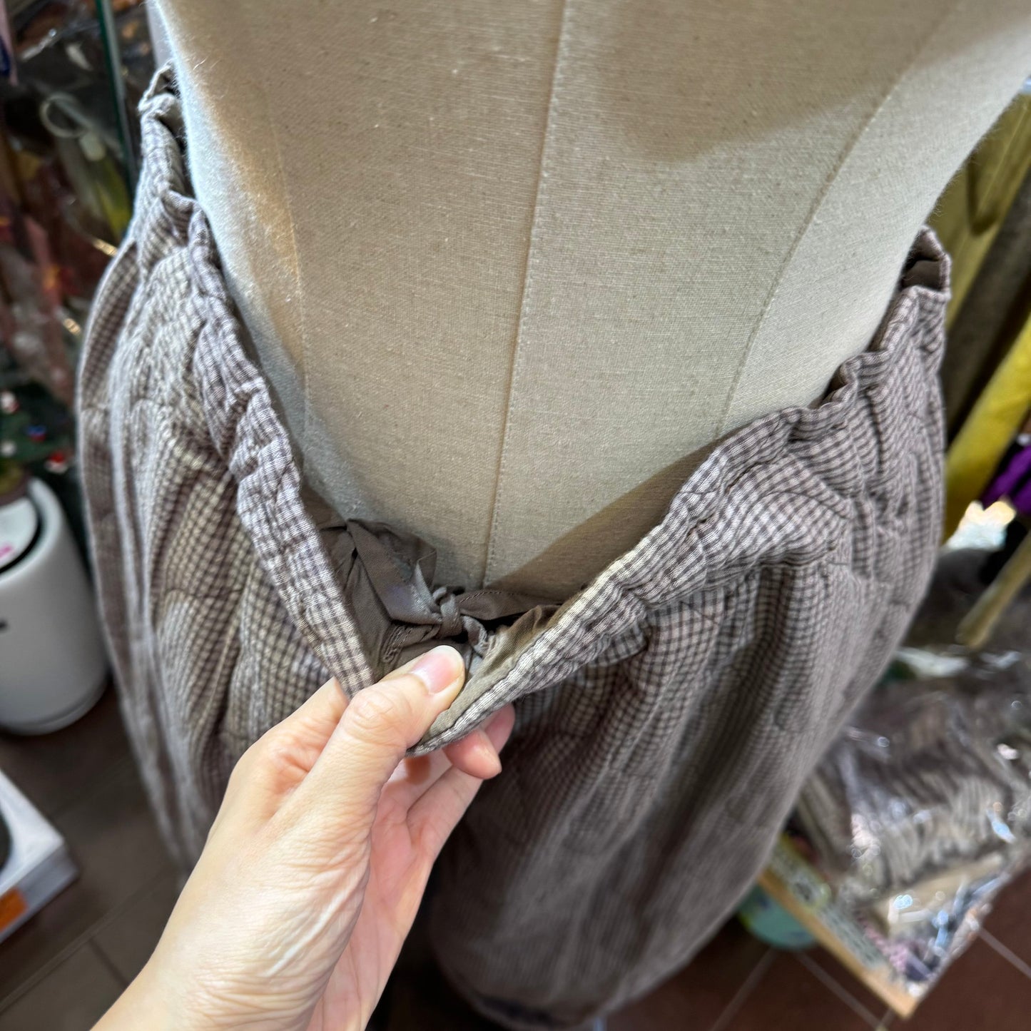 Sale- Laiterie Light Brown Checked Quilting Pants