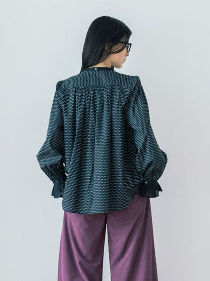 PONT DE CHALONS Black Polka Frill Collar Shirt