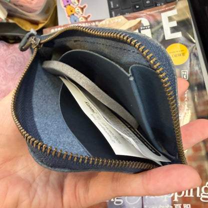 Kanmi Polka Leather Navy Card Holder, made in Japan