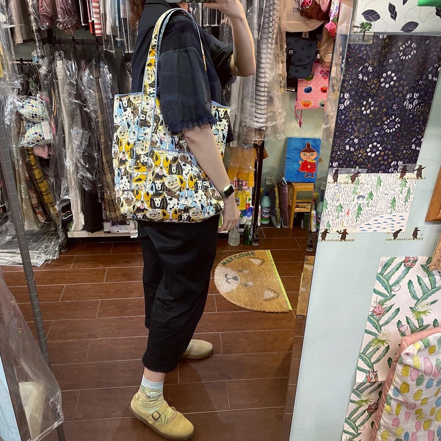 Handmade Dogs Prints Tote Bag, Fabric from Japan