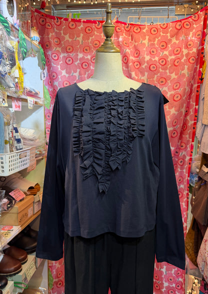Mizuiro ind Navy Frill Collar Blouse, made in Japan
