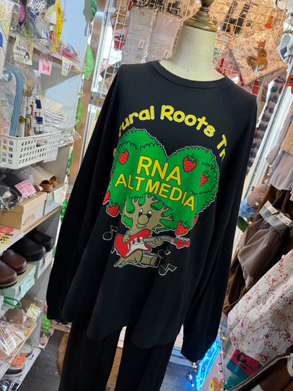 RNA Tree and Strawberry Black Long T-shirt, made in Japan
