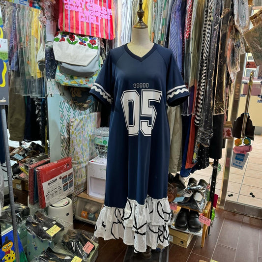 Frankygrow Navy Ruffles Dress, made in Japan