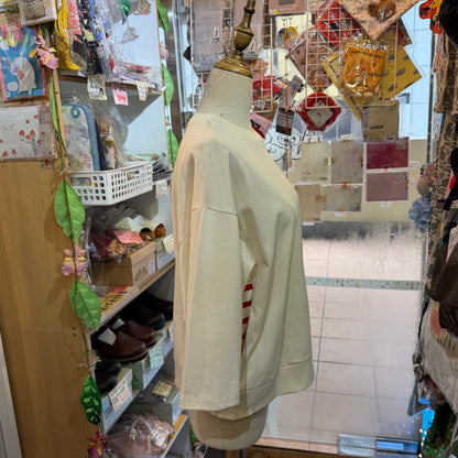 Munich Ivory X Red Striped Sweatshirt, made in Japan