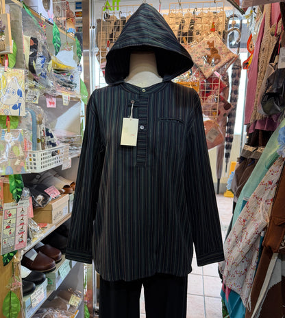 VM Green Striped Hoodie Blouse, made in Japan