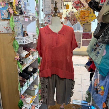 Ichi Red See-through Sheer Polo Shirt