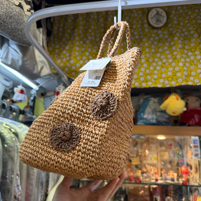 Ema Kuam Brown Polka Straw Bucket Bag, Handmade in Nepal