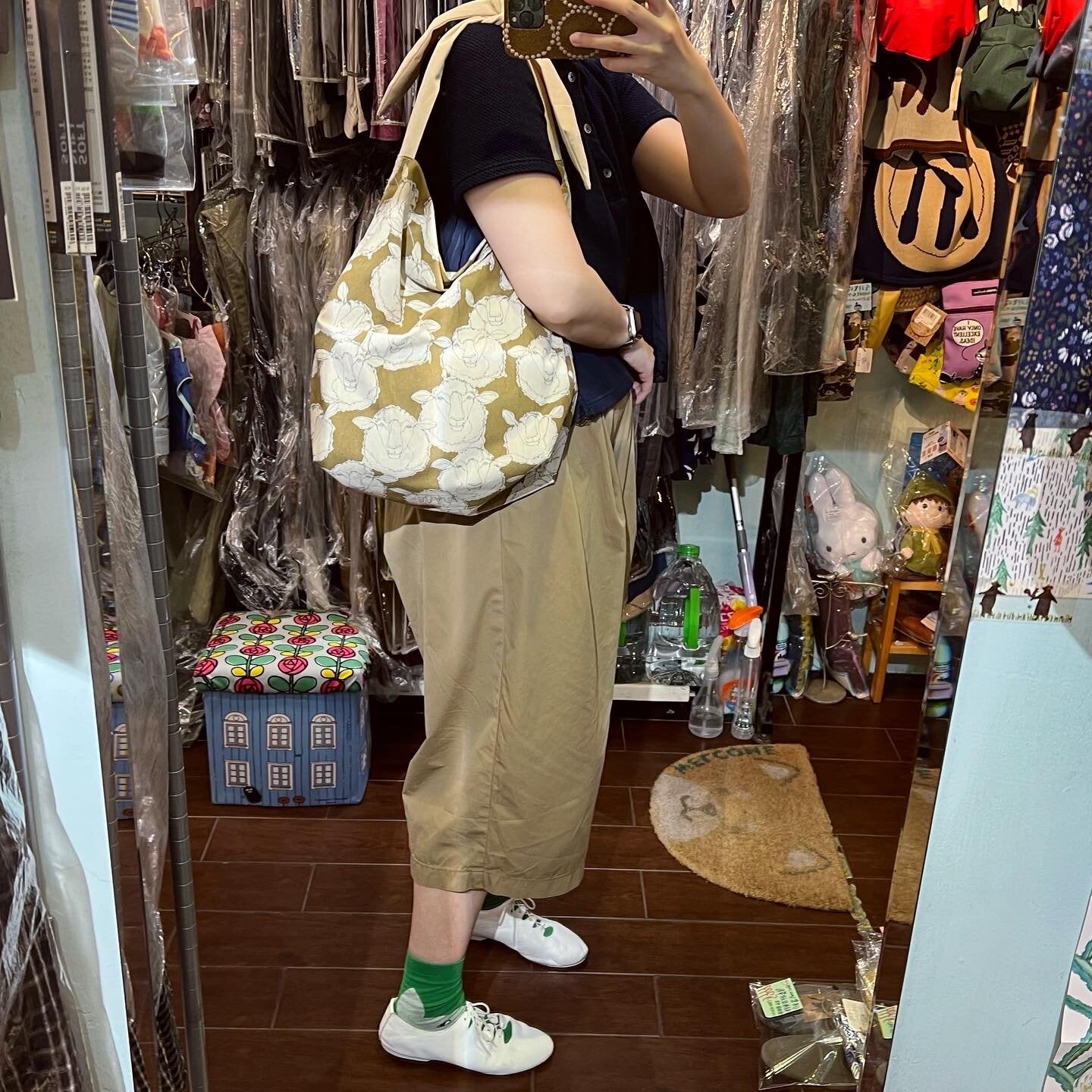 Handmade Sheep Brown Ribbon Bag, fabric from Japan