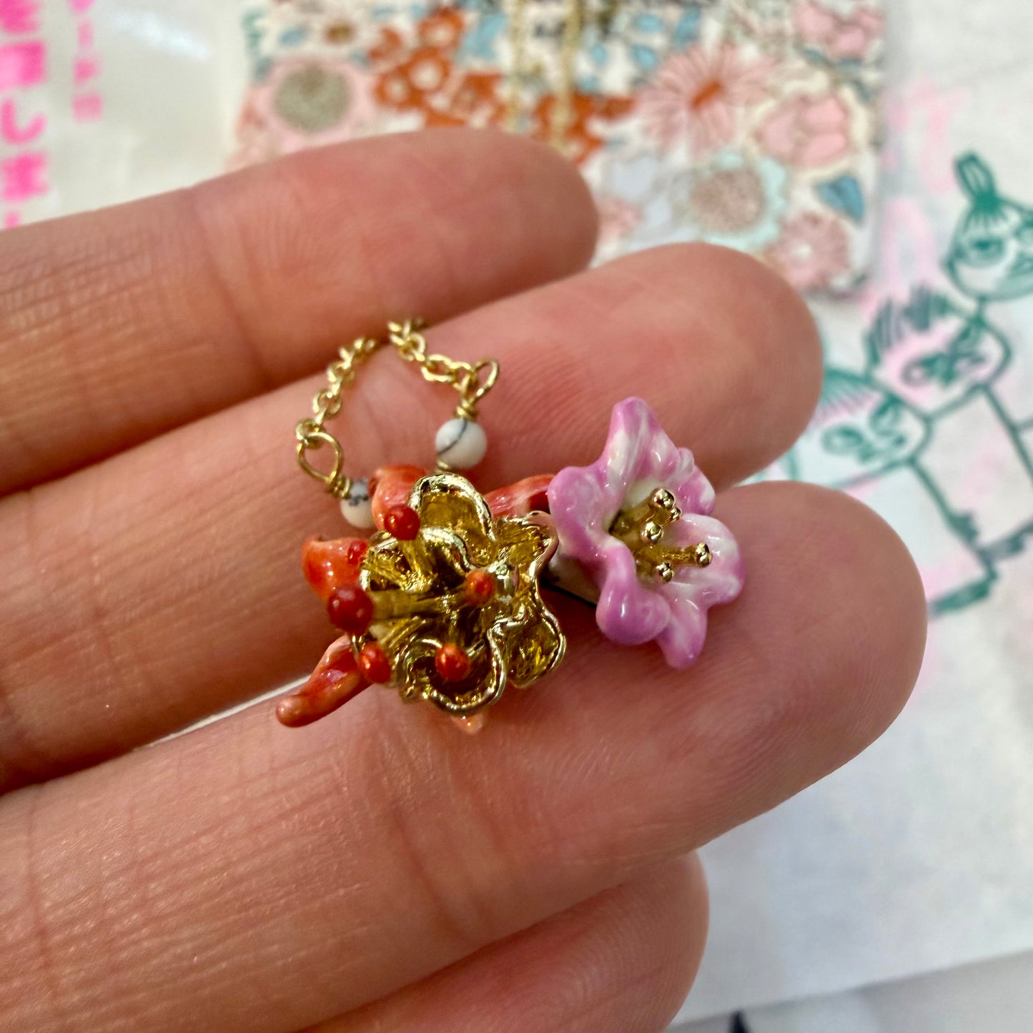 Les Néréides Paris Fuchsia Flower 18ct Gold Necklace, imported from the UK