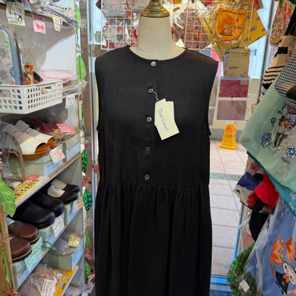 Vent d Ouest France Linen Black Sleeveless Dress, made in Japan