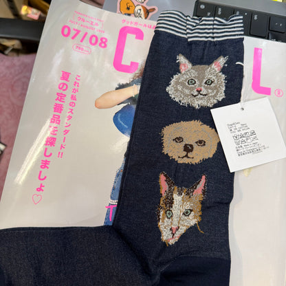 Antipast X Coral & Tusk Cats and Dogs Navy Socks, made in Japan