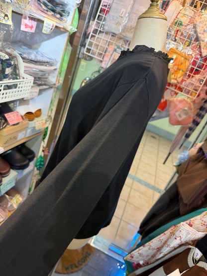 Days Frill Collar Black T-shirt, made in Japan