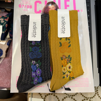 Ande Floral Socks, 2 Colors, made in Japan