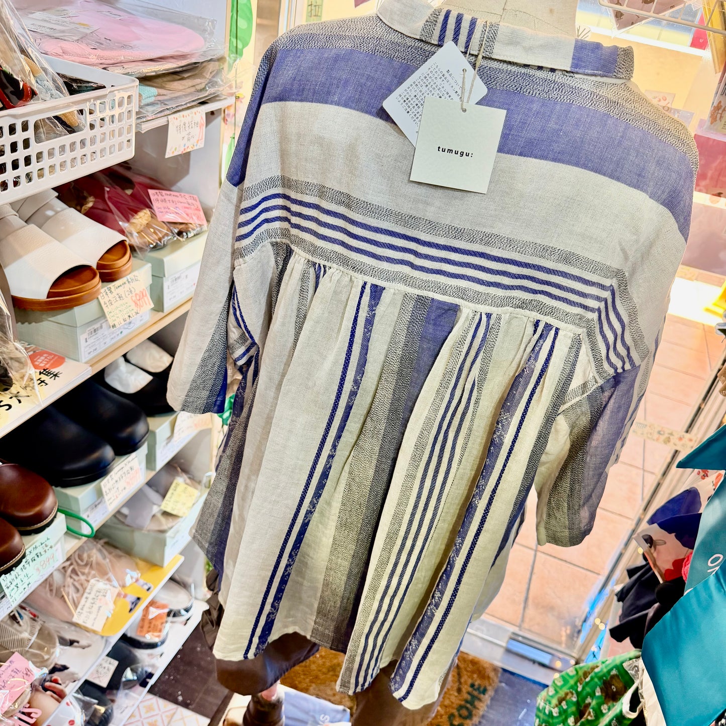 Tumugu Striped Linen Cotton Shirt, made in Japan