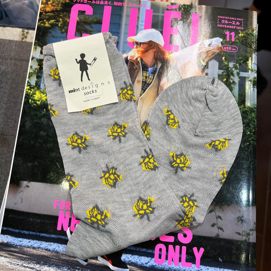 Mint designs Floral Grey Socks, made in Japan